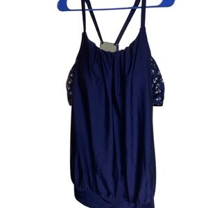 Swim by Cacique no wire Blouson Tankini Top 20 woman Nautical Navy Women's